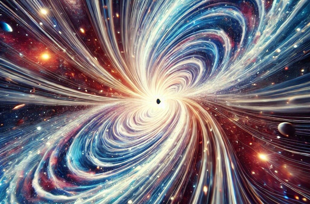 visual representation of the time warp near the center of the Big Bang, illustrating the concept of warped spacetime and cosmic expansion.