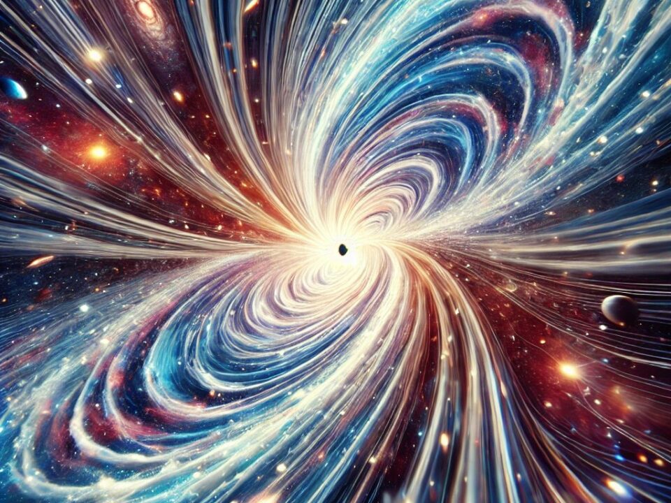 visual representation of the time warp near the center of the Big Bang, illustrating the concept of warped spacetime and cosmic expansion.